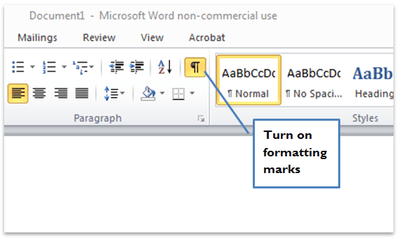 microsoft word formatting marks